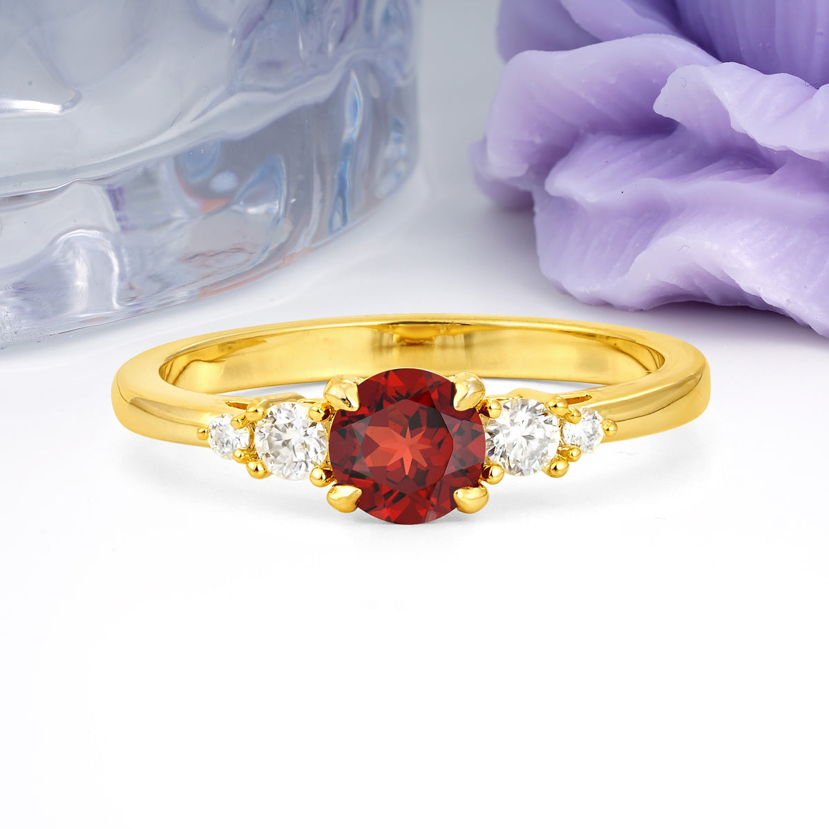 Simply Luxurious 4-Prong Round Cut Garnet Engagement Ring - Additional view