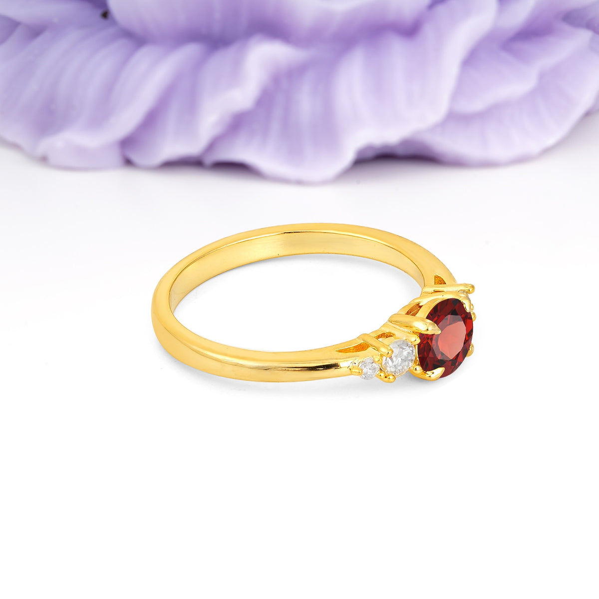 Simply Luxurious 4-Prong Round Cut Garnet Engagement Ring - Additional view