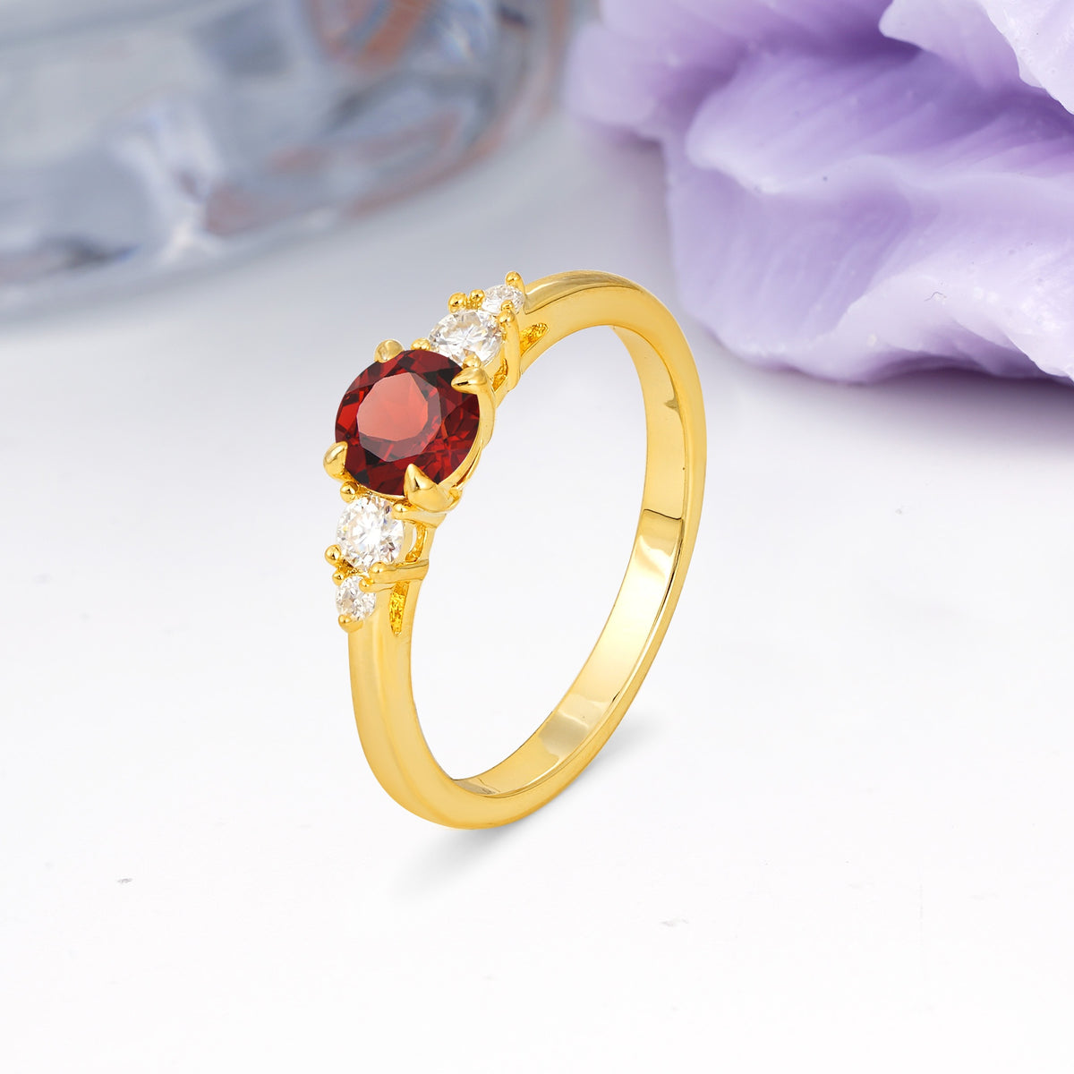 Simply Luxurious 4-Prong Round Cut Garnet Engagement Ring - Additional view