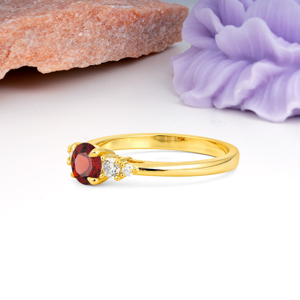Simply Luxurious 4-Prong Round Cut Garnet Engagement Ring - Additional view