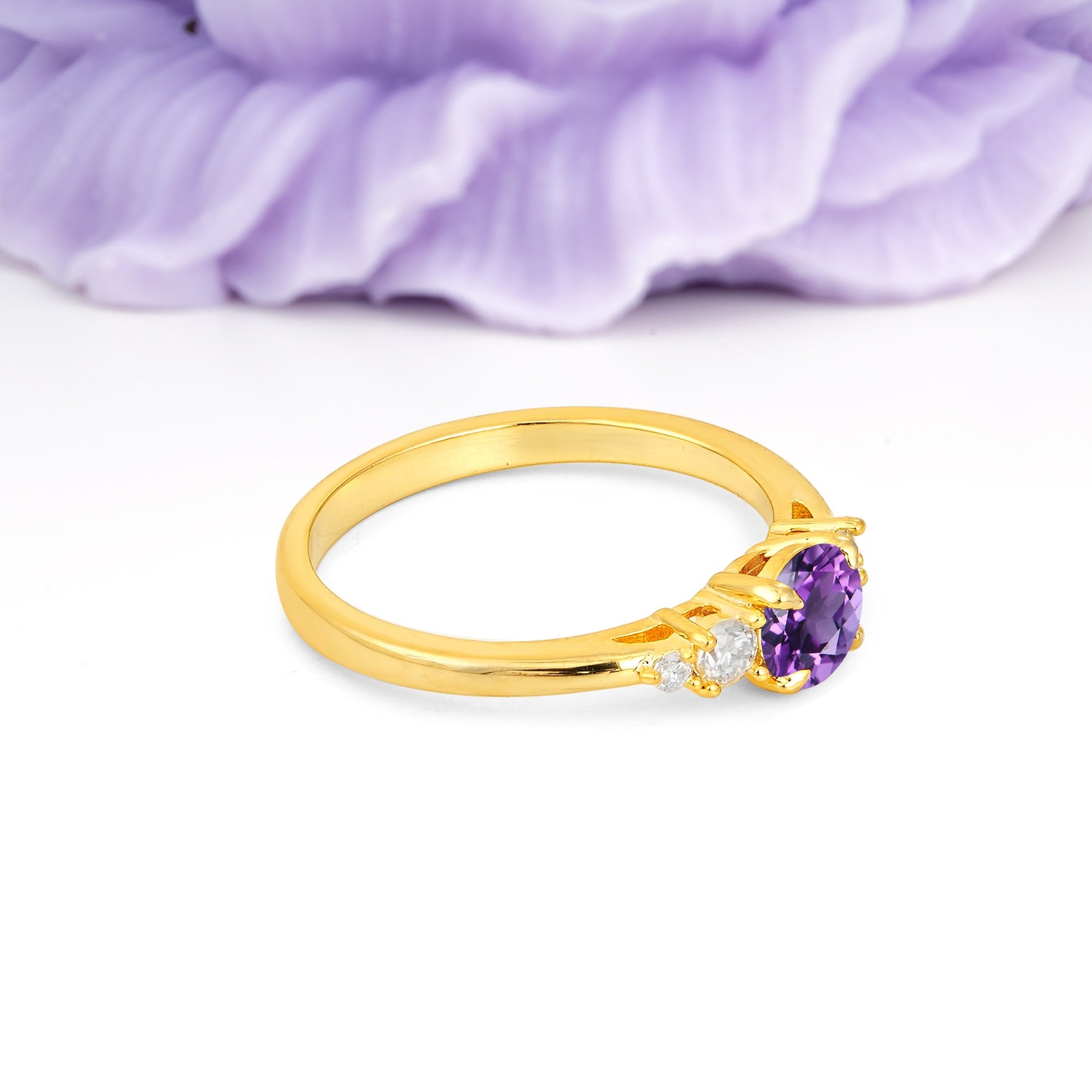 Simply Luxurious 4-Prong Round Cut Amethyst Engagement Ring - Additional view
