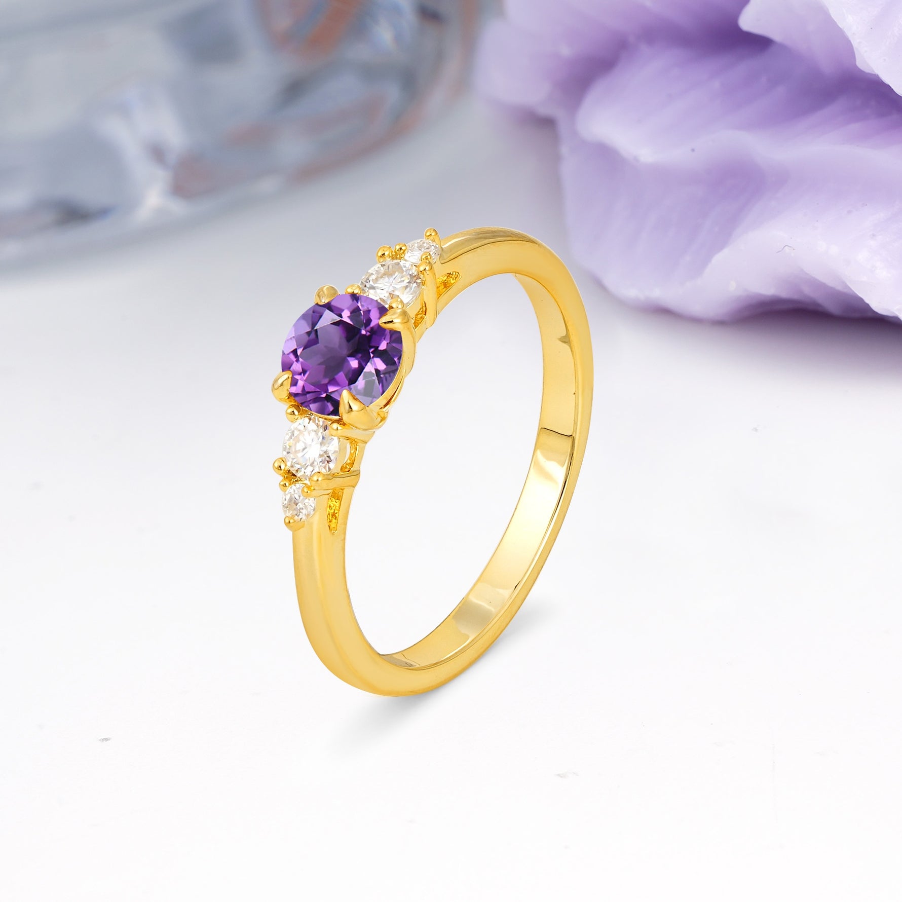 Simply Luxurious 4-Prong Round Cut Amethyst Engagement Ring - Additional view