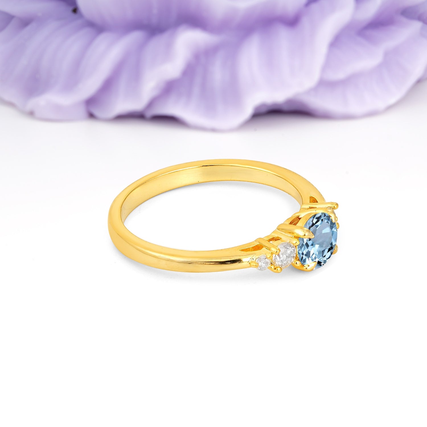 Simply Luxurious 4-Prong Round Cut Aquamarine Engagement Ring - Additional view