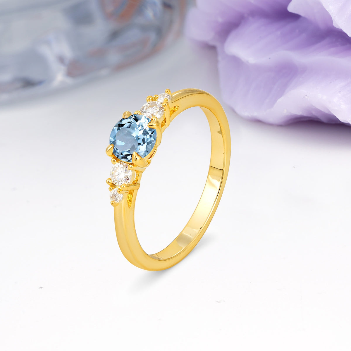 Simply Luxurious 4-Prong Round Cut Aquamarine Engagement Ring - Additional view