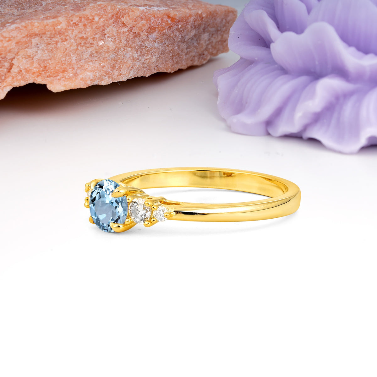 Simply Luxurious 4-Prong Round Cut Aquamarine Engagement Ring - Additional view
