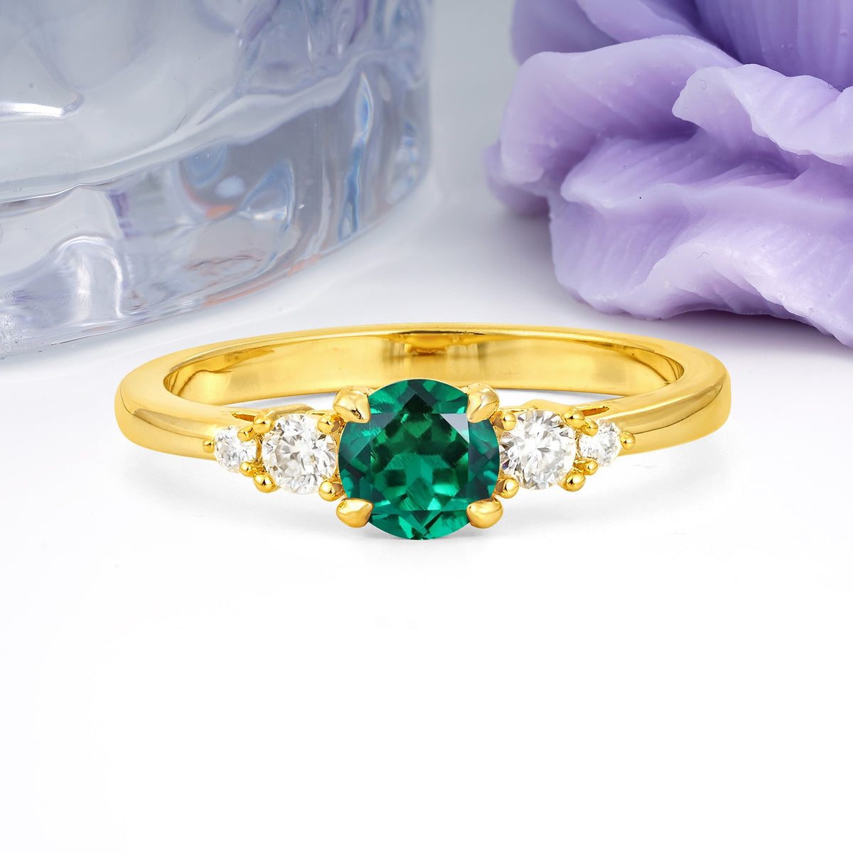Simply Luxurious 4-Prong Round Cut Emerald Engagement Ring - Additional view