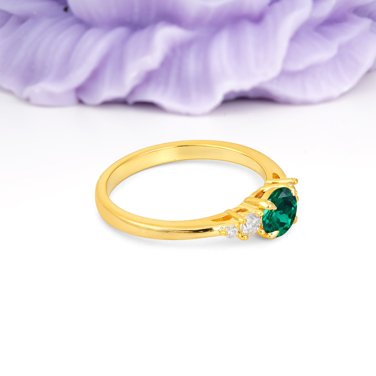Simply Luxurious 4-Prong Round Cut Emerald Engagement Ring - Additional view