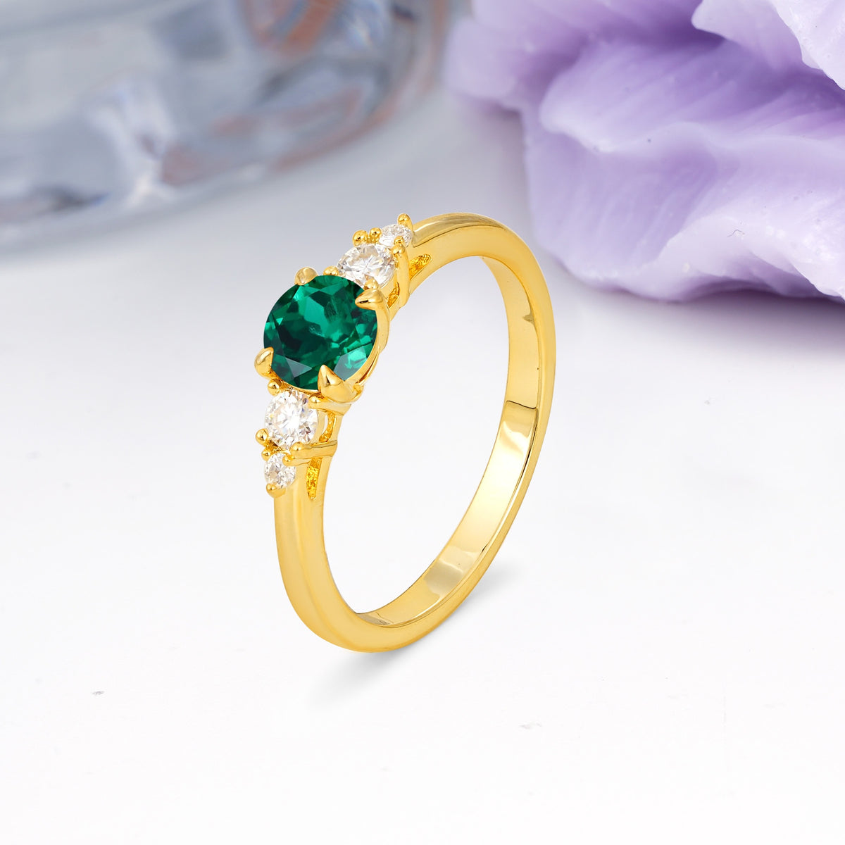 Simply Luxurious 4-Prong Round Cut Emerald Engagement Ring - Additional view