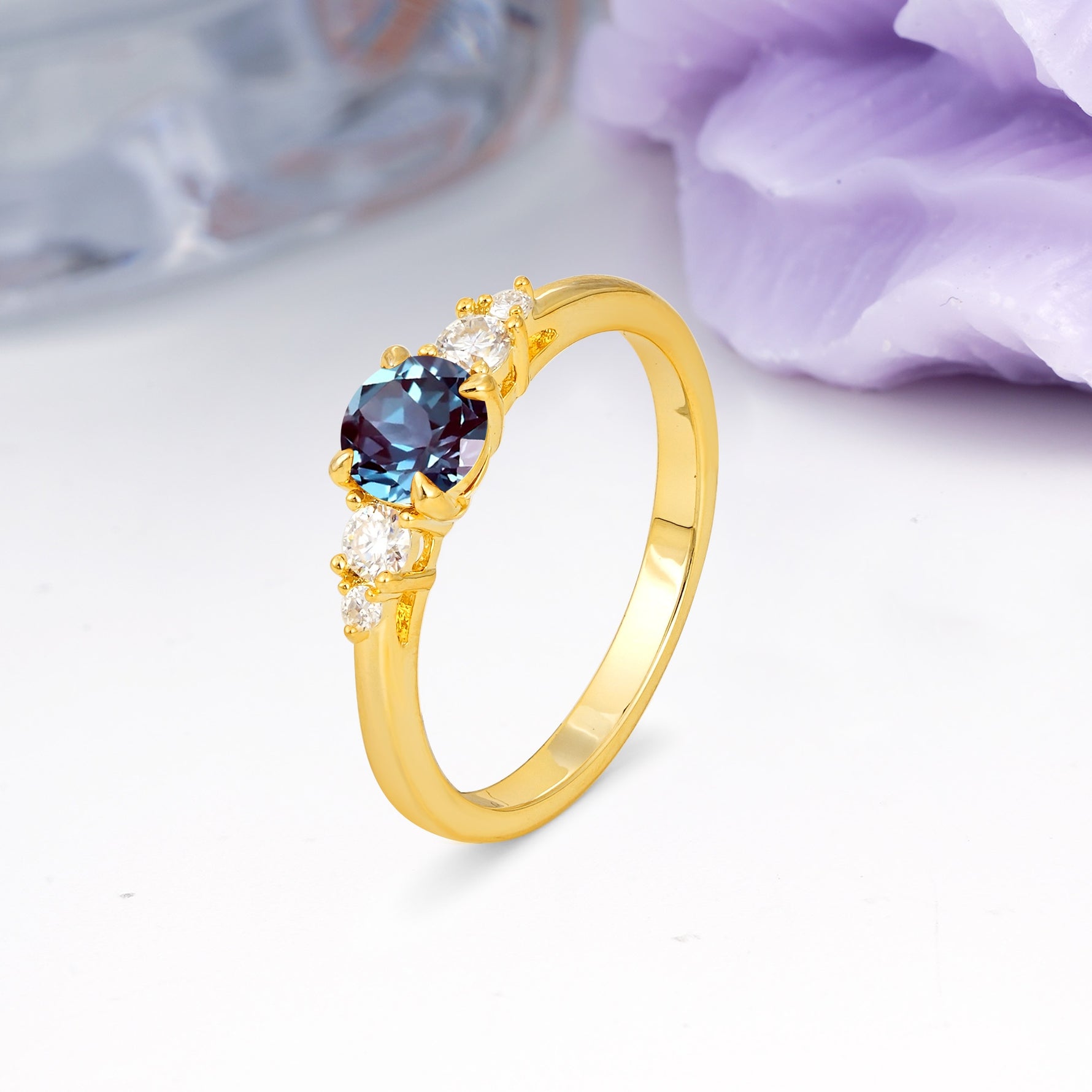 Simply Luxurious 4-Prong Round Cut Alexandrite Engagement Ring - Additional view