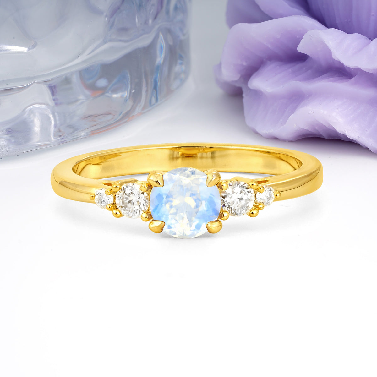 Simply Luxurious 4-Prong Round Cut Moonstone Engagement Ring - Additional view
