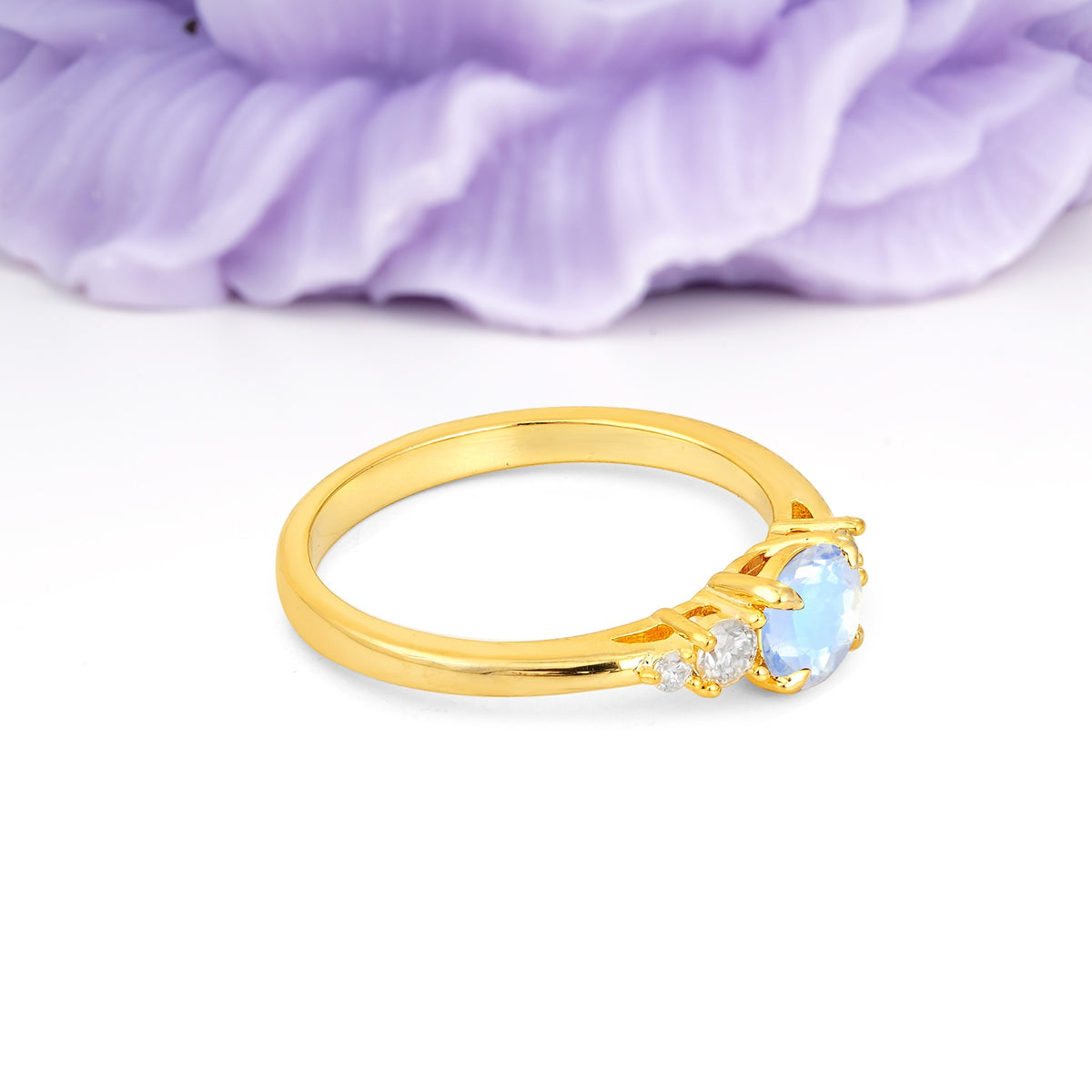 Simply Luxurious 4-Prong Round Cut Moonstone Engagement Ring - Additional view