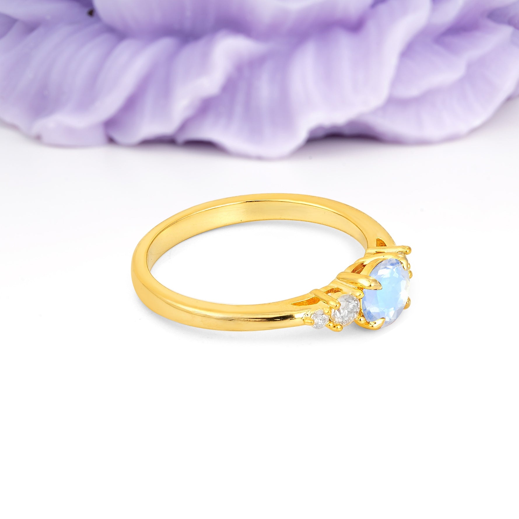 Simply Luxurious 4-Prong Round Cut Moonstone Engagement Ring - Additional view