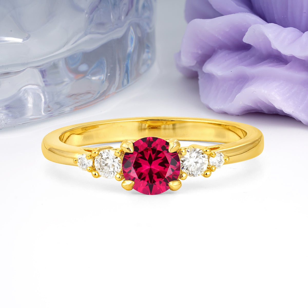 Simply Luxurious 4-Prong Round Cut Ruby Engagement Ring - Additional view