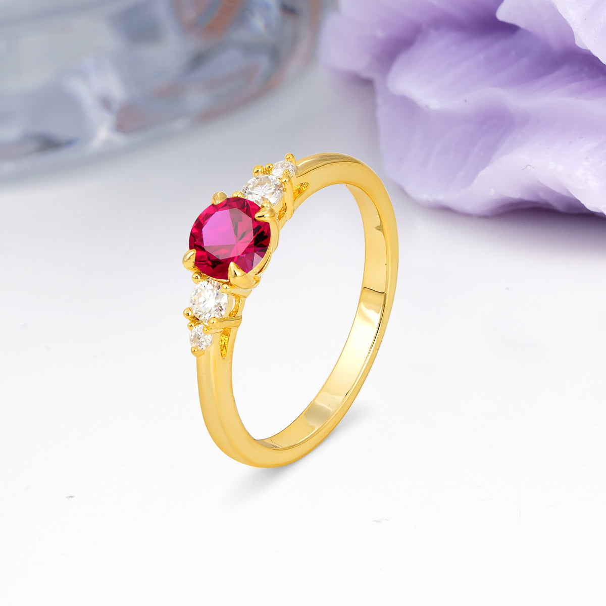 Simply Luxurious 4-Prong Round Cut Ruby Engagement Ring - Additional view