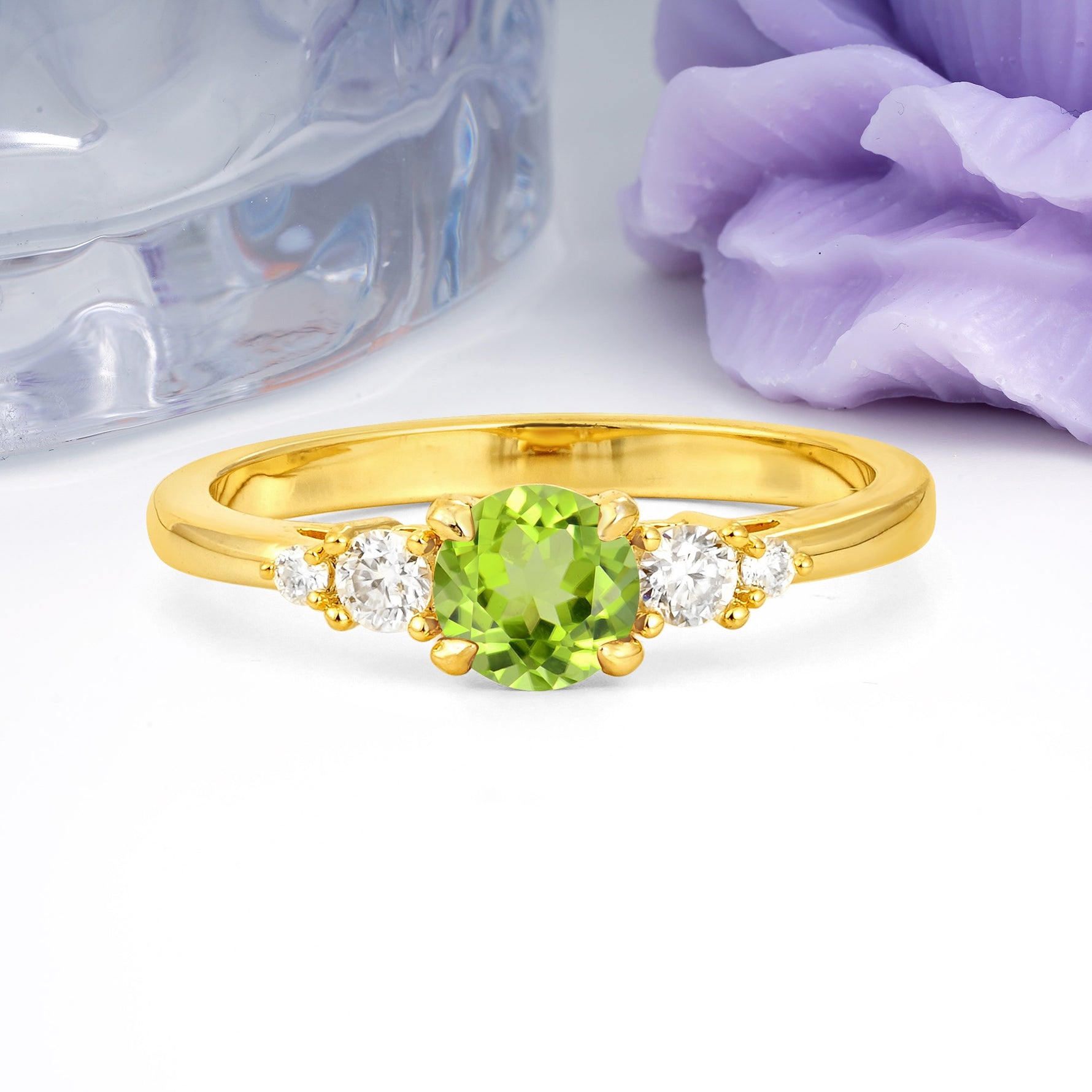 Simply Luxurious 4-Prong Round Cut Peridot Engagement Ring - Additional view