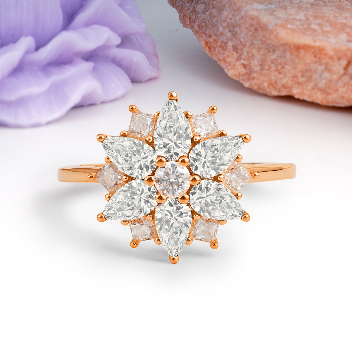 Classic Flower-Shaped 6-Prong Round Cut Moissanite Engagement Ring - Additional view