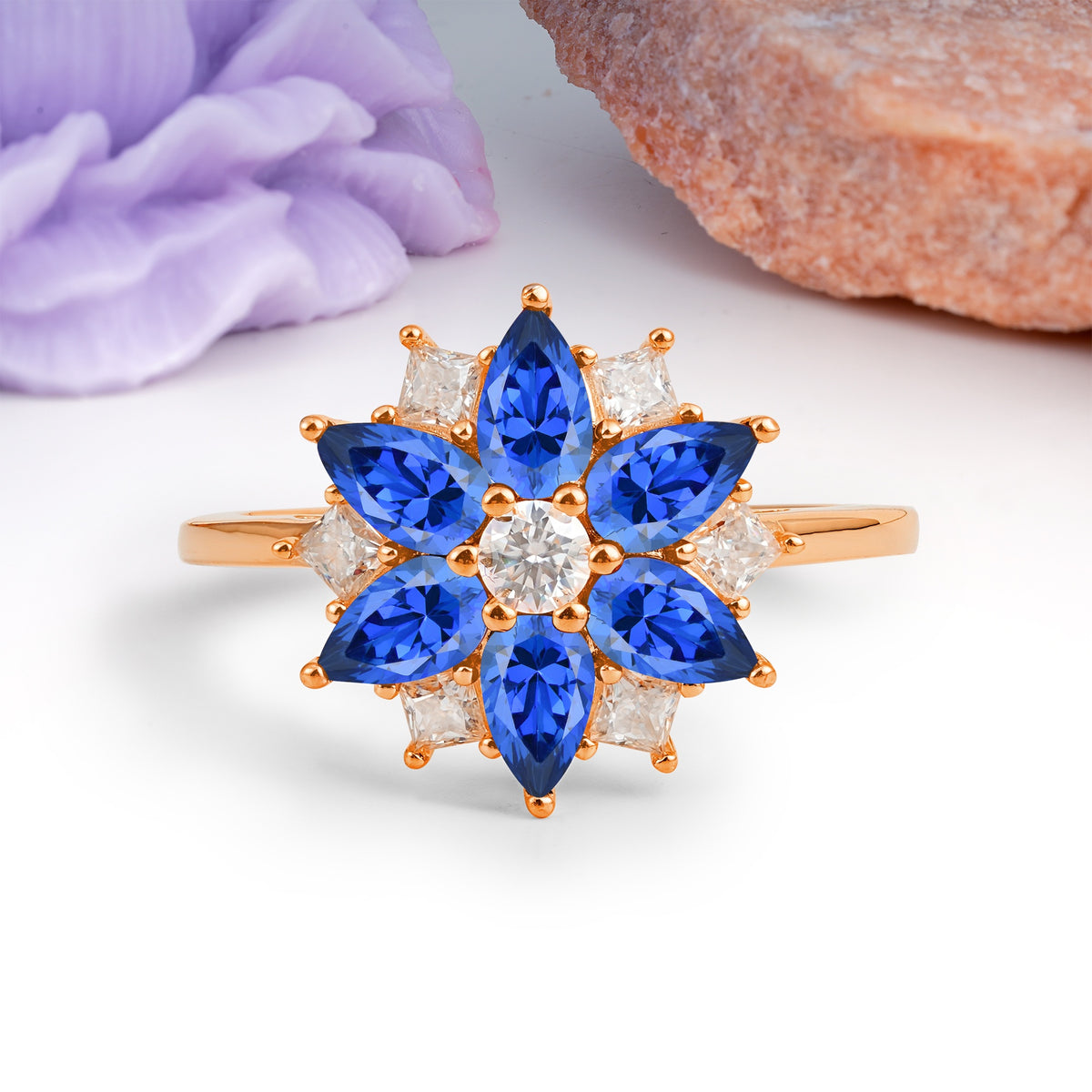 Classic Flower-Shaped 6-Prong Round Cut Sapphire Engagement Ring - Additional view
