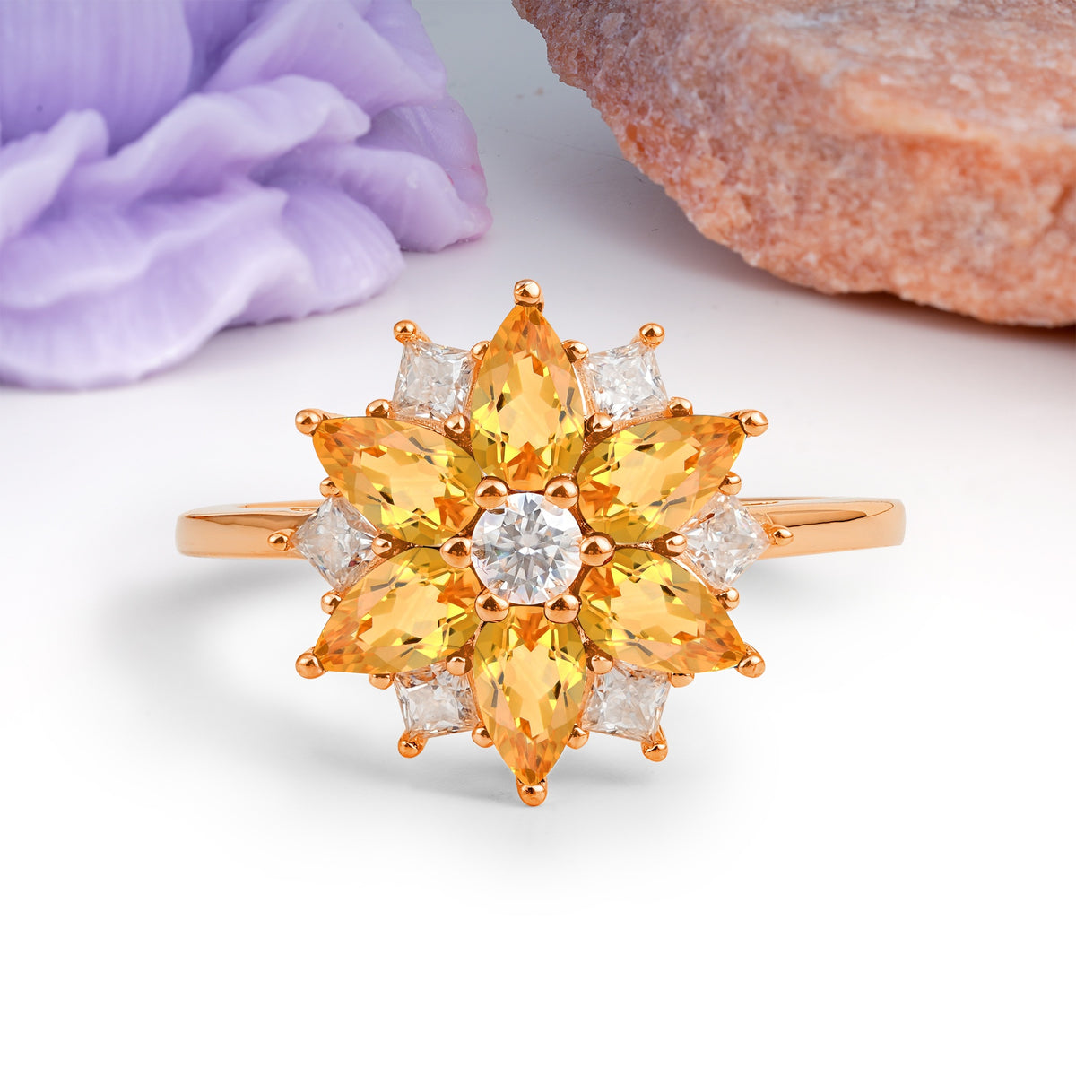 Classic Flower-Shaped 6-Prong Round Cut Citrine Engagement Ring - Additional view