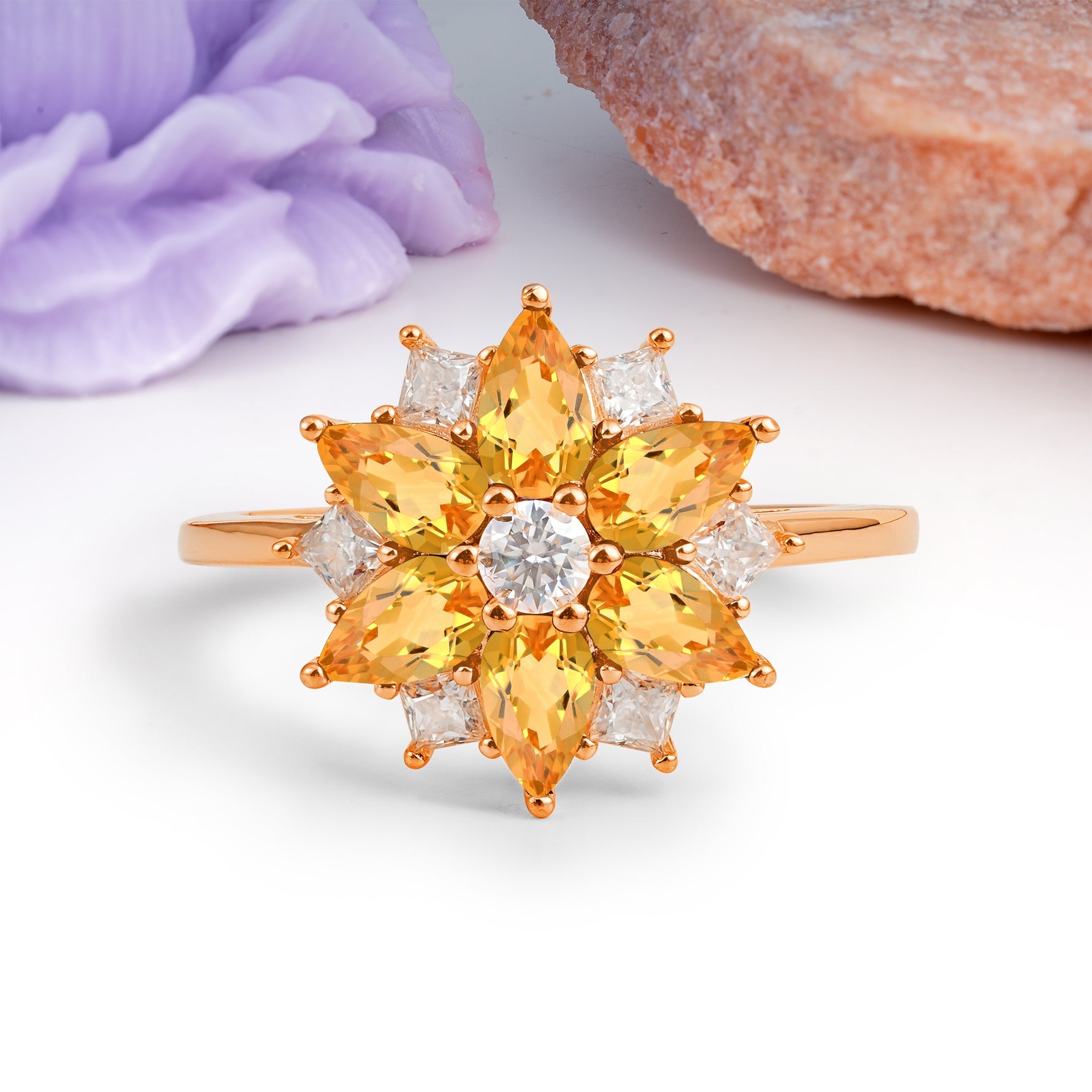 Classic Flower-Shaped 6-Prong Round Cut Citrine Engagement Ring - Additional view