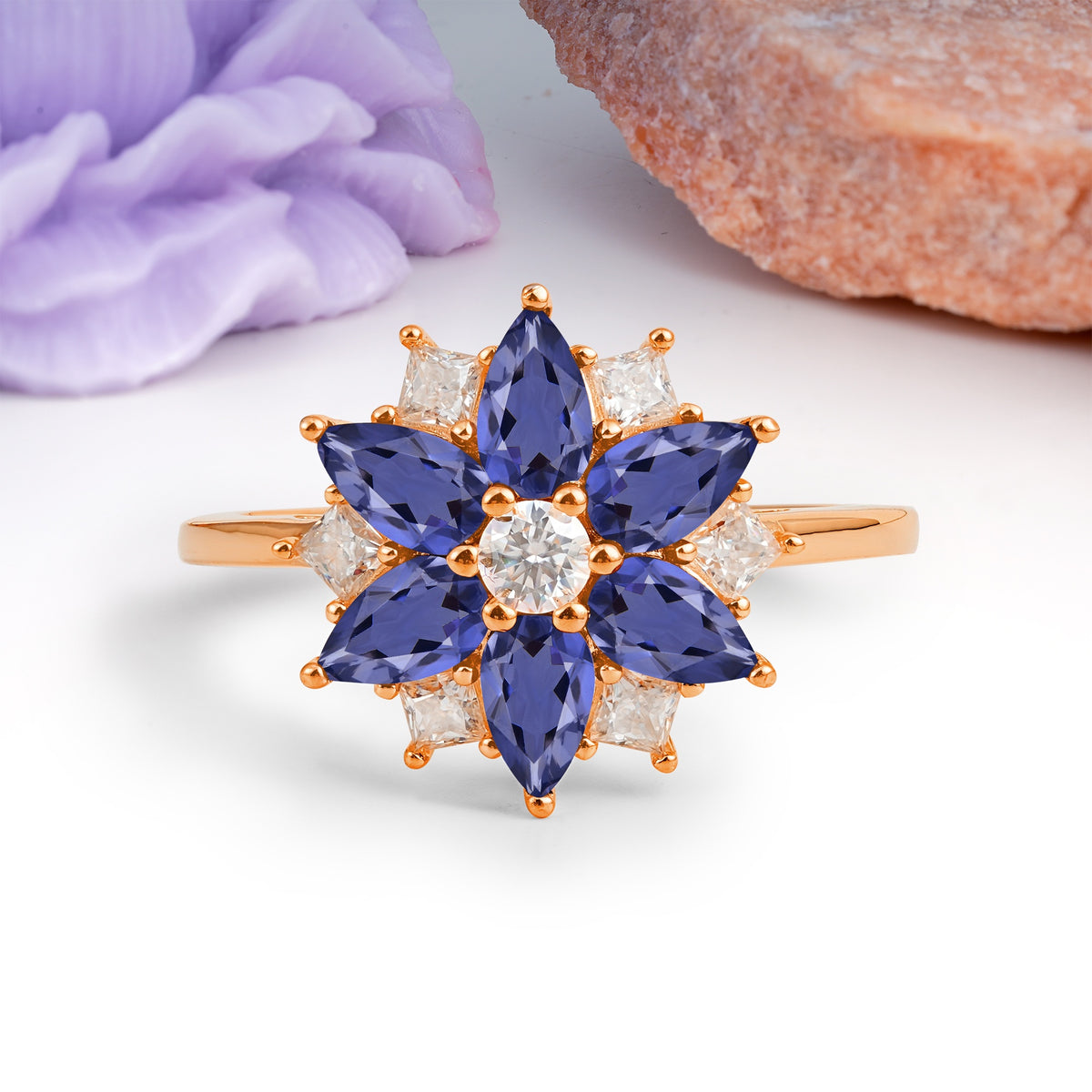 Classic Flower-Shaped 6-Prong Round Cut Tanzanite Engagement Ring - Additional view