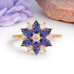 Classic Flower-Shaped 6-Prong Round Cut Tanzanite Engagement Ring - Additional view
