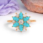 Classic Flower-Shaped 6-Prong Round Cut Turquoise Engagement Ring - Additional view