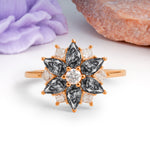 Classic Flower-Shaped 6-Prong Round Cut Black Rutilated Quartz Engagement Ring - Additional view