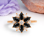 Classic Flower-Shaped 6-Prong Round Cut Black Onyx Engagement Ring - Additional view