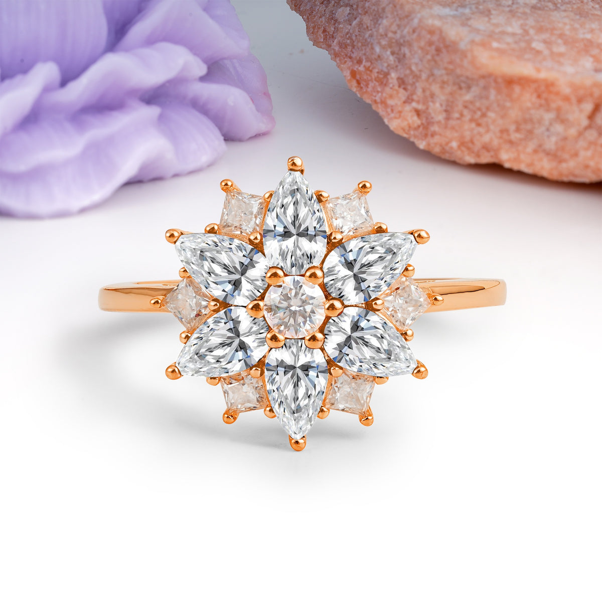 Classic Flower-Shaped 6-Prong Round Cut Lab Diamond Engagement Ring - Additional view