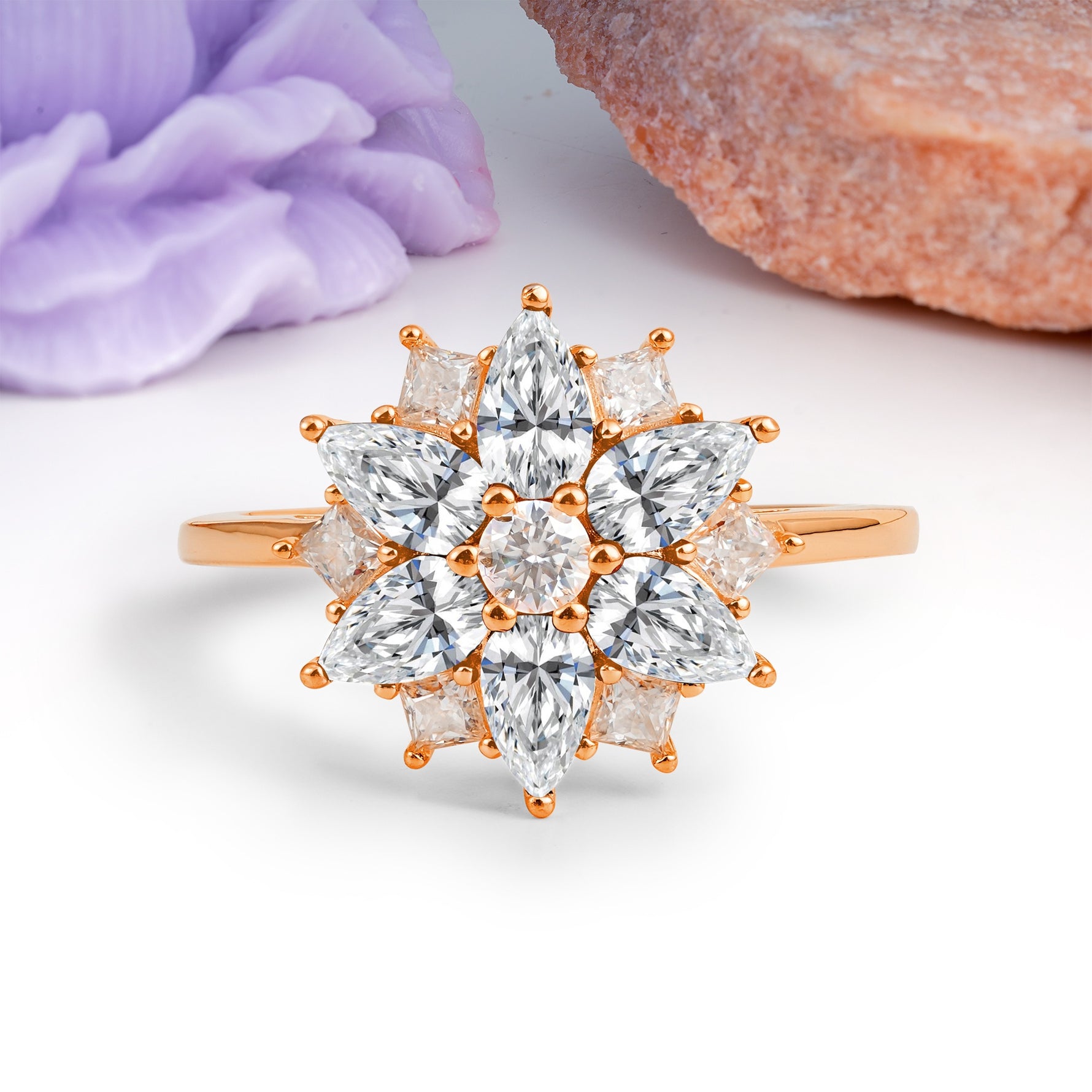 Classic Flower-Shaped 6-Prong Round Cut Lab Diamond Engagement Ring - Additional view