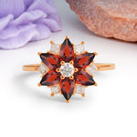 Classic Flower-Shaped 6-Prong Round Cut Garnet Engagement Ring - Additional view