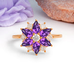 Classic Flower-Shaped 6-Prong Round Cut Amethyst Engagement Ring - Additional view