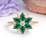 Classic Flower-Shaped 6-Prong Round Cut Emerald Engagement Ring - Additional view