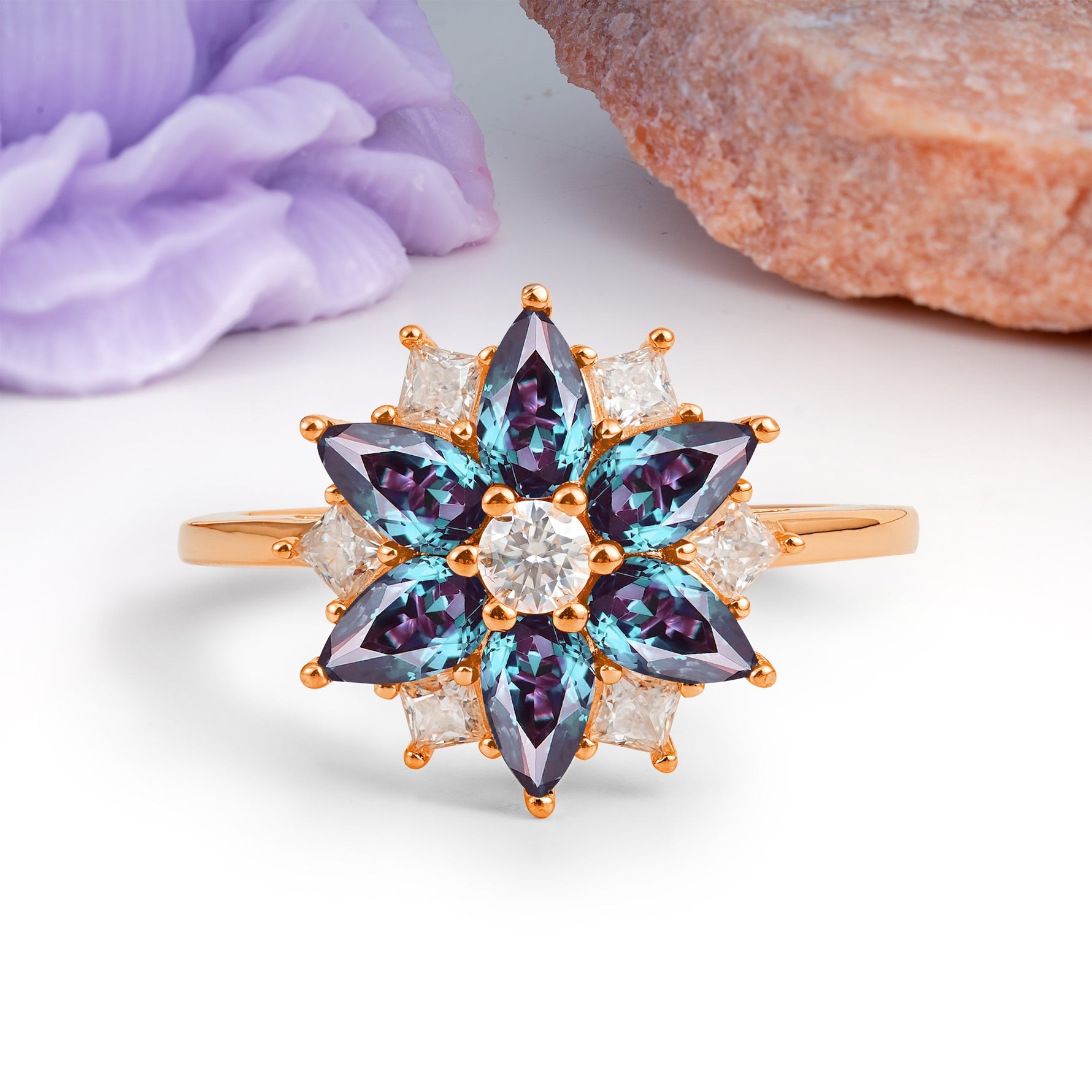 Classic Flower-Shaped 6-Prong Round Cut Alexandrite Engagement Ring - Additional view