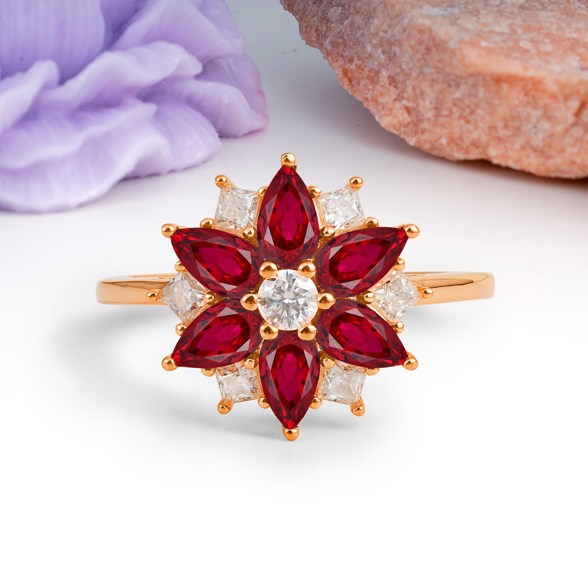 Classic Flower-Shaped 6-Prong Round Cut Ruby Engagement Ring - Additional view