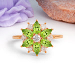Classic Flower-Shaped 6-Prong Round Cut Peridot Engagement Ring - Additional view