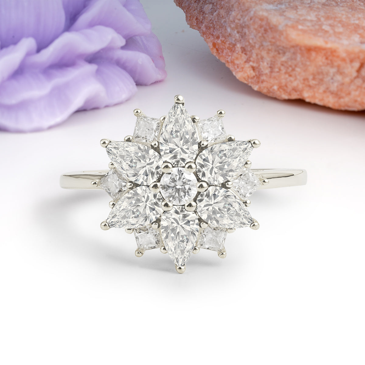 Classic Flower-Shaped 6-Prong Round Cut Moissanite Engagement Ring - Additional view