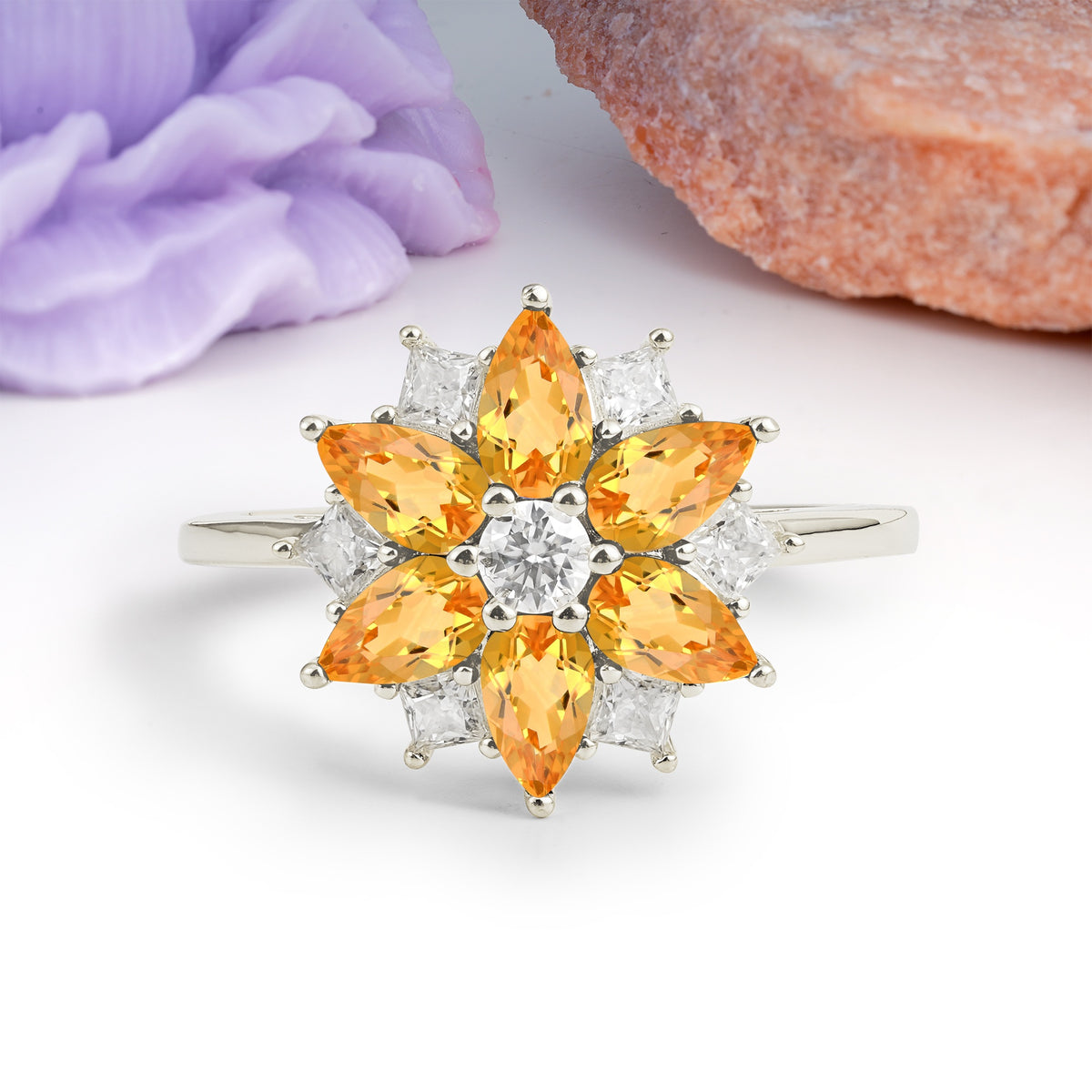 Classic Flower-Shaped 6-Prong Round Cut Citrine Engagement Ring - Additional view
