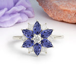 Classic Flower-Shaped 6-Prong Round Cut Tanzanite Engagement Ring - Additional view