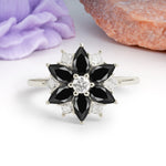 Classic Flower-Shaped 6-Prong Round Cut Black Onyx Engagement Ring - Additional view