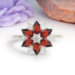 Classic Flower-Shaped 6-Prong Round Cut Garnet Engagement Ring - Additional view