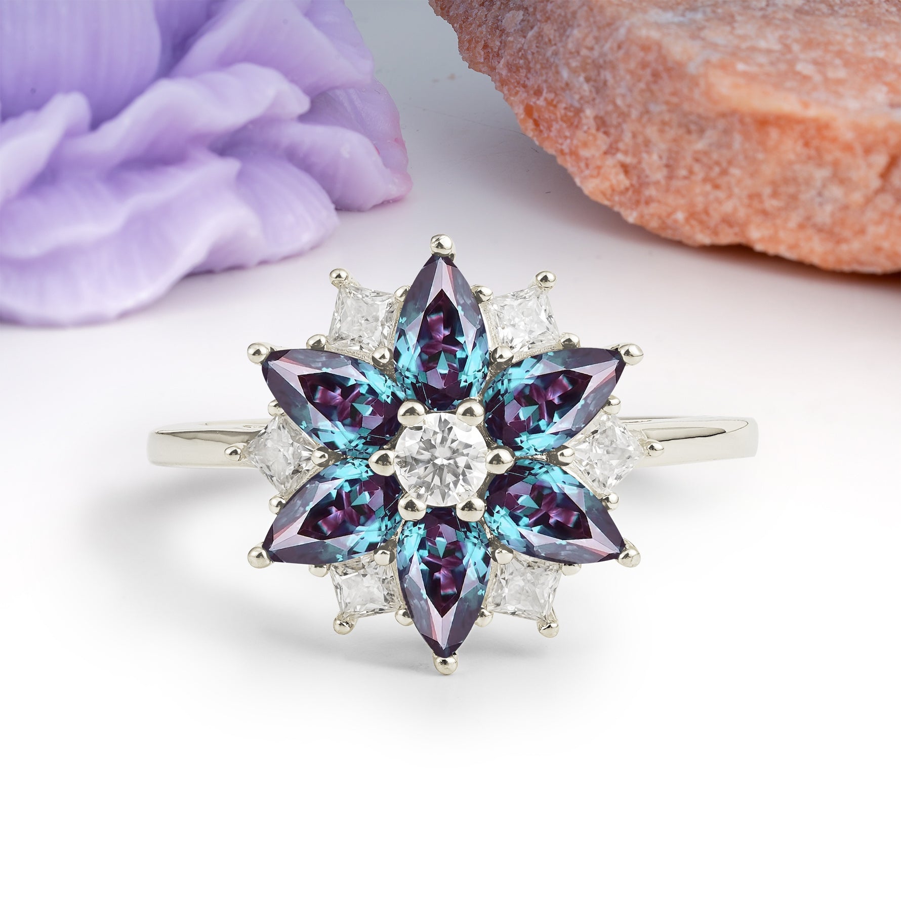 Classic Flower-Shaped 6-Prong Round Cut Alexandrite Engagement Ring - Additional view
