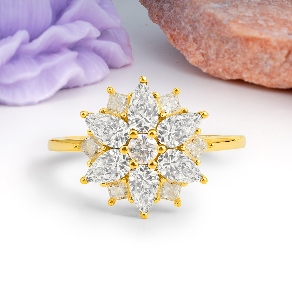Classic Flower-Shaped 6-Prong Round Cut Moissanite Engagement Ring - Additional view