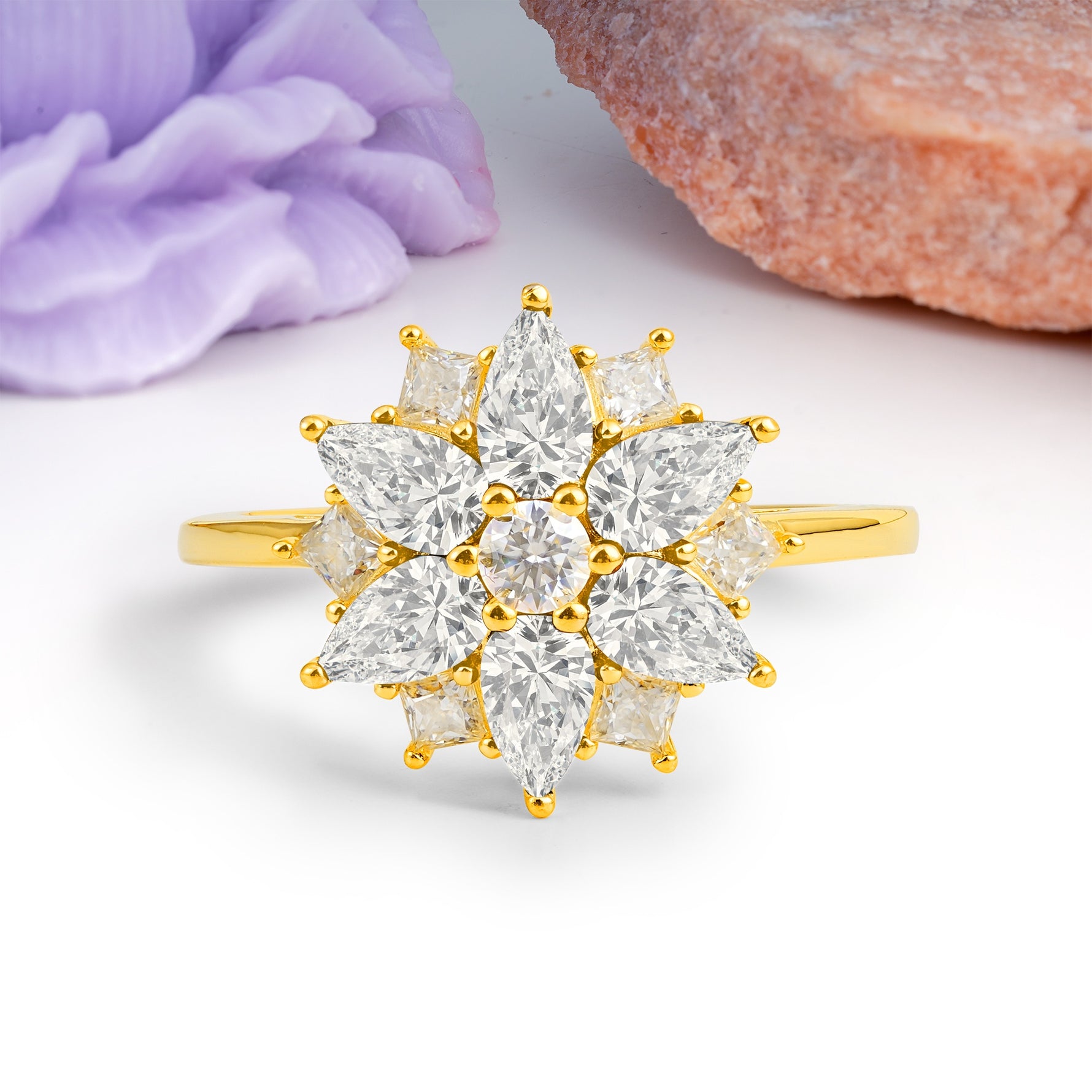 Classic Flower-Shaped 6-Prong Round Cut Moissanite Engagement Ring - Additional view