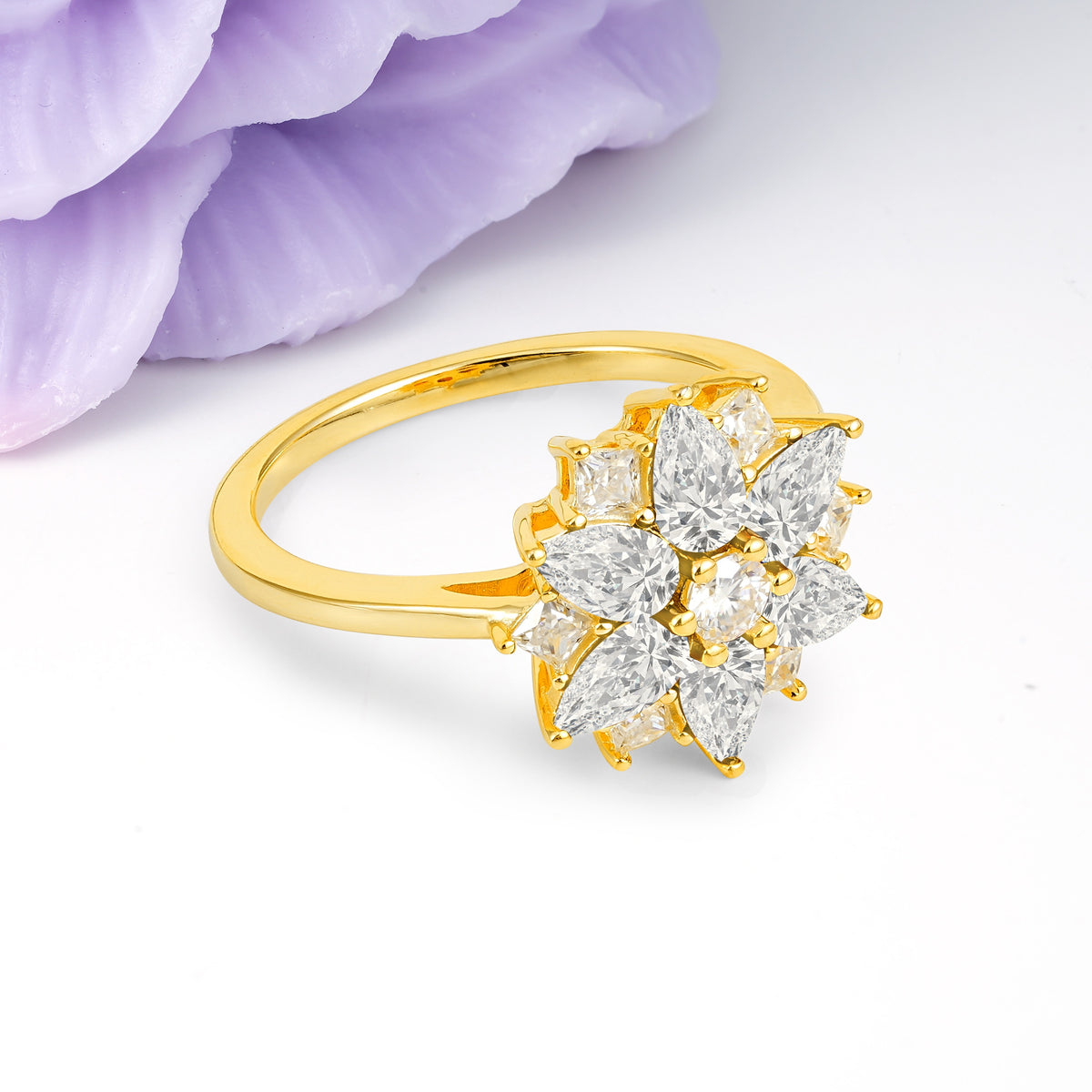 Classic Flower-Shaped 6-Prong Round Cut Moissanite Engagement Ring - Additional view