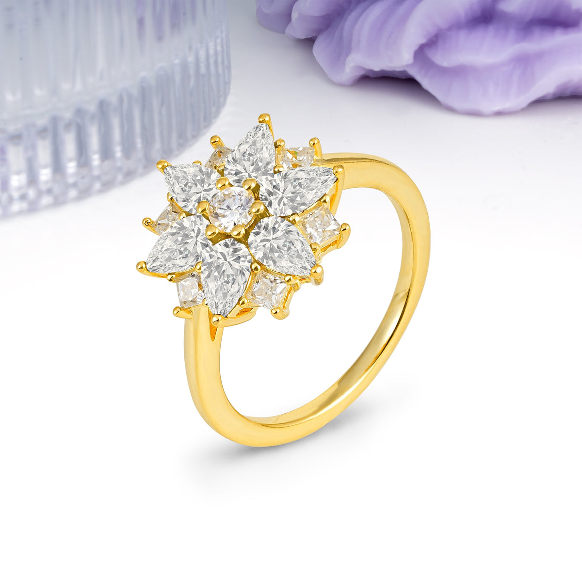 Classic Flower-Shaped 6-Prong Round Cut Moissanite Engagement Ring - Additional view