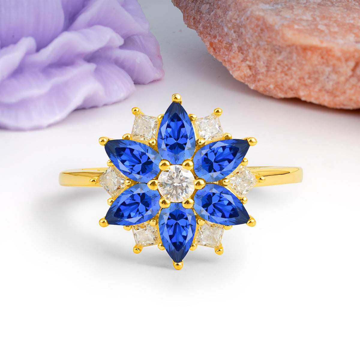Classic Flower-Shaped 6-Prong Round Cut Sapphire Engagement Ring - Additional view