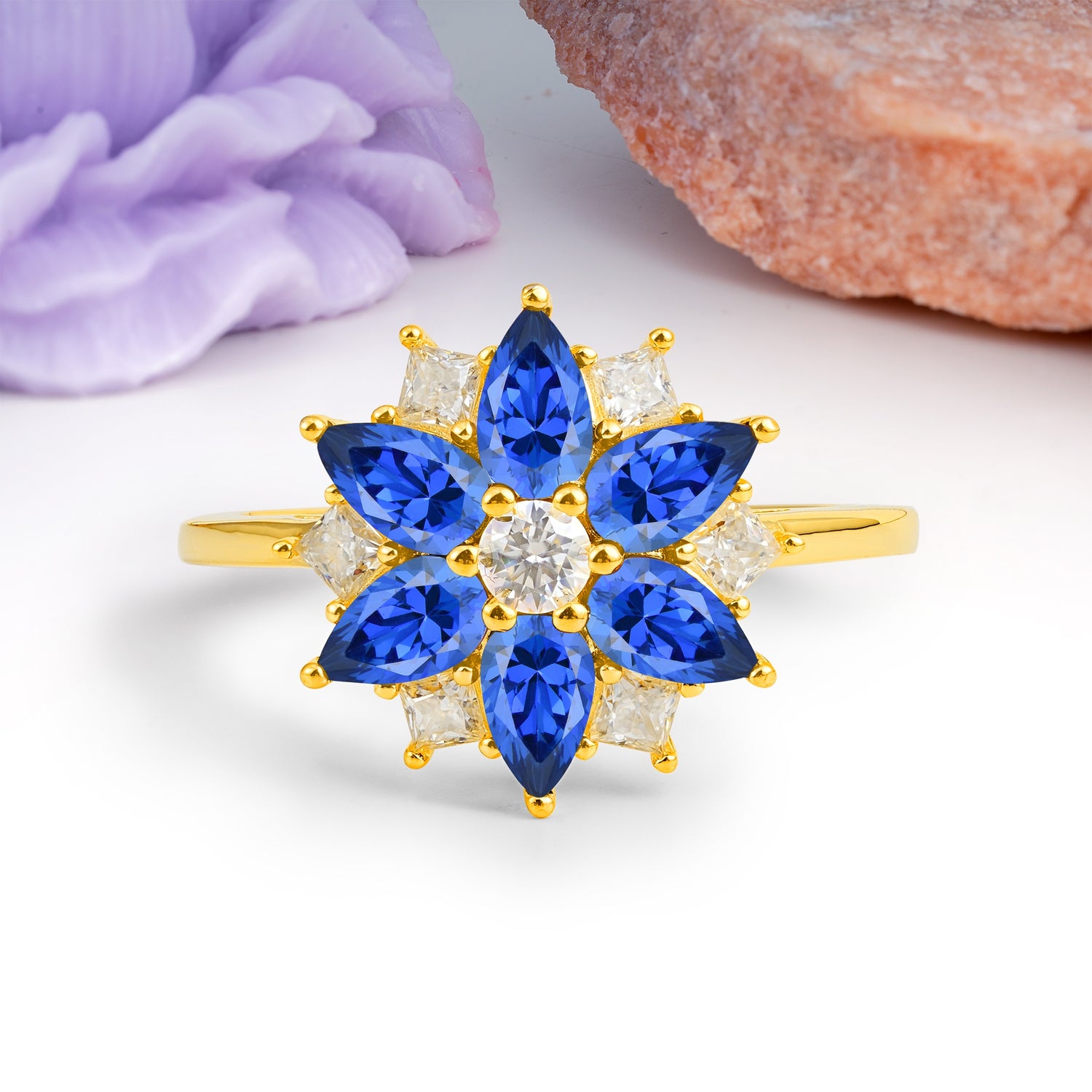 Classic Flower-Shaped 6-Prong Round Cut Sapphire Engagement Ring - Additional view