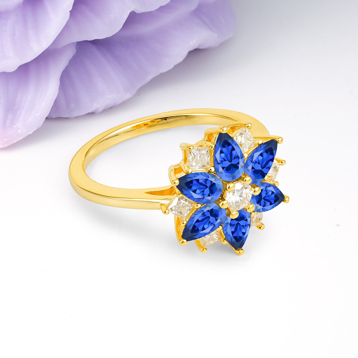 Classic Flower-Shaped 6-Prong Round Cut Sapphire Engagement Ring - Additional view