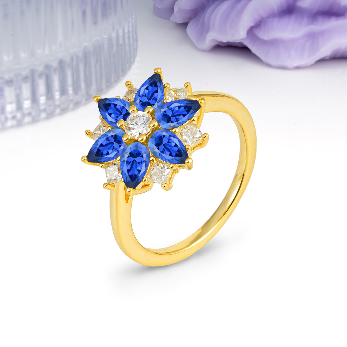 Classic Flower-Shaped 6-Prong Round Cut Sapphire Engagement Ring - Additional view